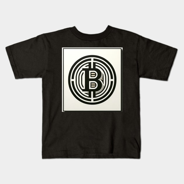 Monochromatic Essence: Bitcoin in Balance Kids T-Shirt by heartyARTworks